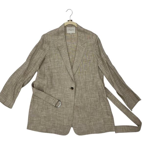 LAFAYETTE 148 NEW YORK One Button Blazer Jacket Beige Linen Belted Size XL - Picture 10 of 11
